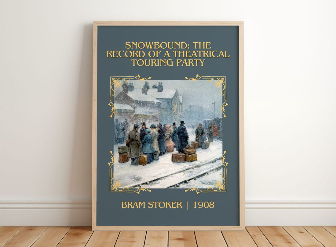 Snowbound: The Record Of A Theatrical Touring Party Classic Book Art – framed print leaning on a wooden floor
