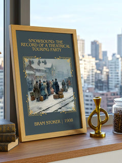 Snowbound: The Record Of A Theatrical Touring Party Classic Book Art – framed print on a city-view windowsill
