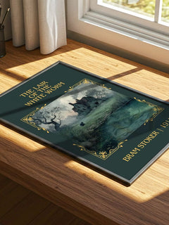 The Lair Of The White Worm Classic Book Art Print by Bram Stoker – print on a sunlit desk
