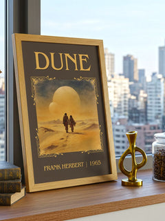 Dune Classic Book Art Print by Frank Herbert – framed print on a city-view windowsill