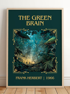 The Green Brain Classic Book Art Print by Frank Herbert – framed print leaning on a wooden floor
