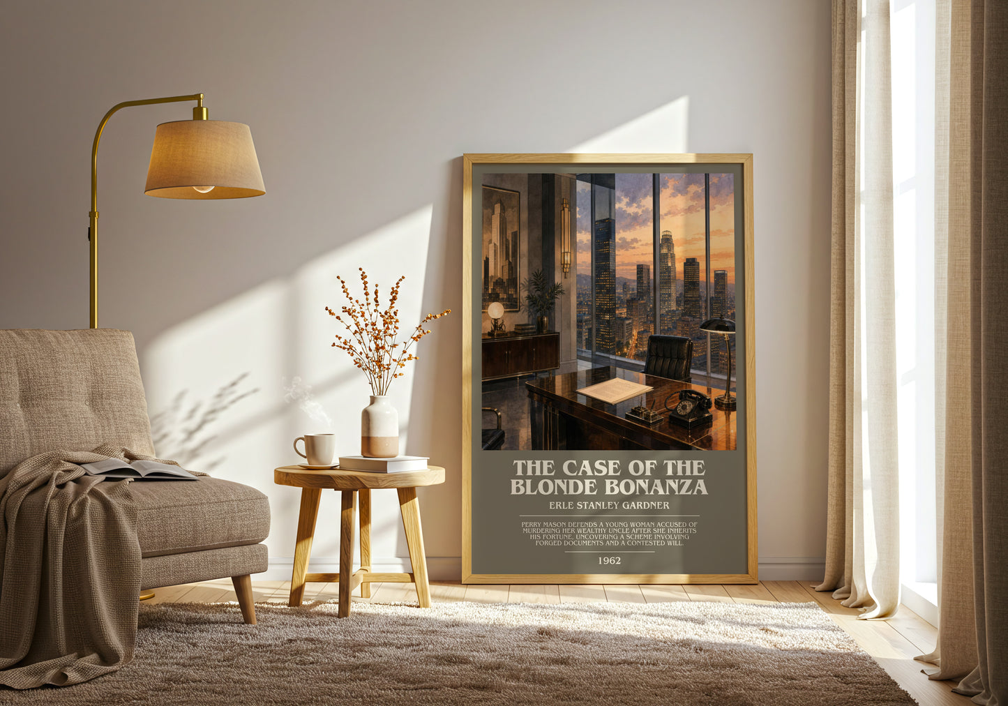 The Case Of The Blonde Bonanza bookish print on bookshelf – Erle Stanley Gardner fan gift