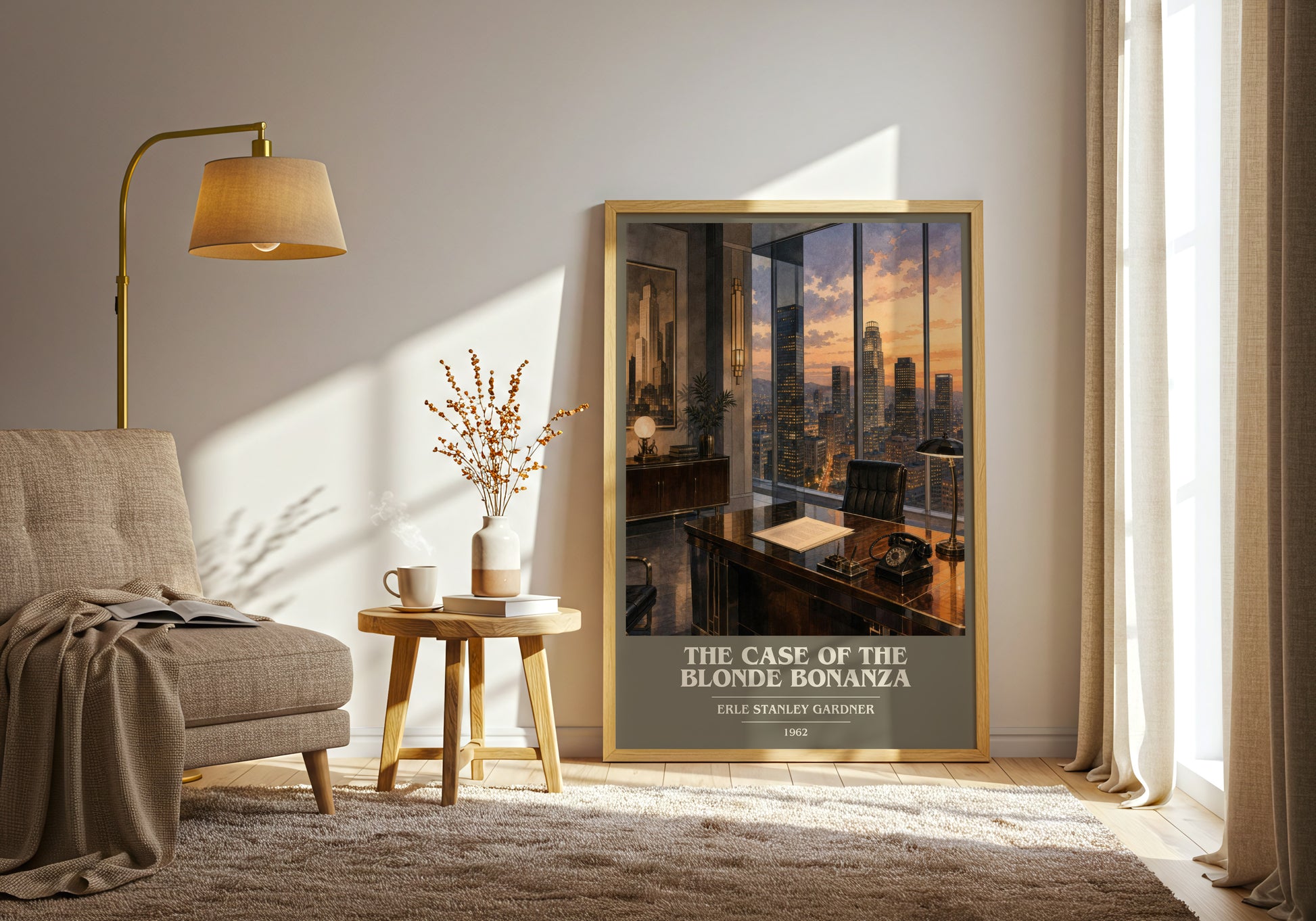 The Case Of The Blonde Bonanza book cover print on bookshelf – Erle Stanley Gardner fan gift