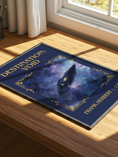 Destination: Void Classic Book Art Print by Frank Herbert – print on a sunlit desk