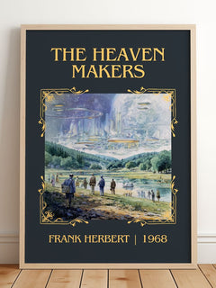 The Heaven Makers Classic Book Art Print by Frank Herbert – framed print leaning on a wooden floor