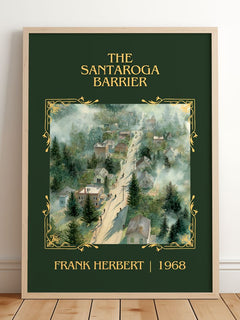 The Santaroga Barrier Classic Book Art Print by Frank Herbert – framed print leaning on a wooden floor