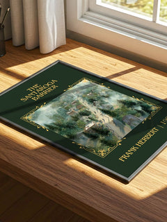 The Santaroga Barrier Classic Book Art Print by Frank Herbert – print on a sunlit desk