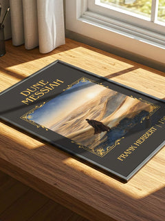 Dune Messiah Classic Book Art Print by Frank Herbert – print on a sunlit desk