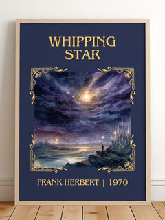 Whipping Star Classic Book Art Print by Frank Herbert – framed print leaning on a wooden floor