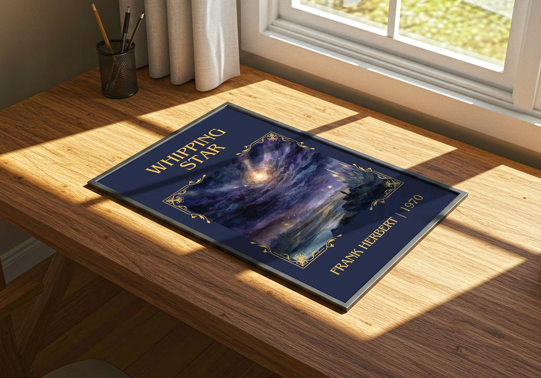 Whipping Star Classic Book Art Print by Frank Herbert – print on a sunlit desk