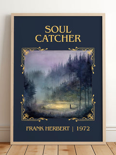 Soul Catcher Classic Book Art Print by Frank Herbert – framed print leaning on a wooden floor