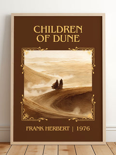 Children Of Dune Classic Book Art Print by Frank Herbert – framed print leaning on a wooden floor