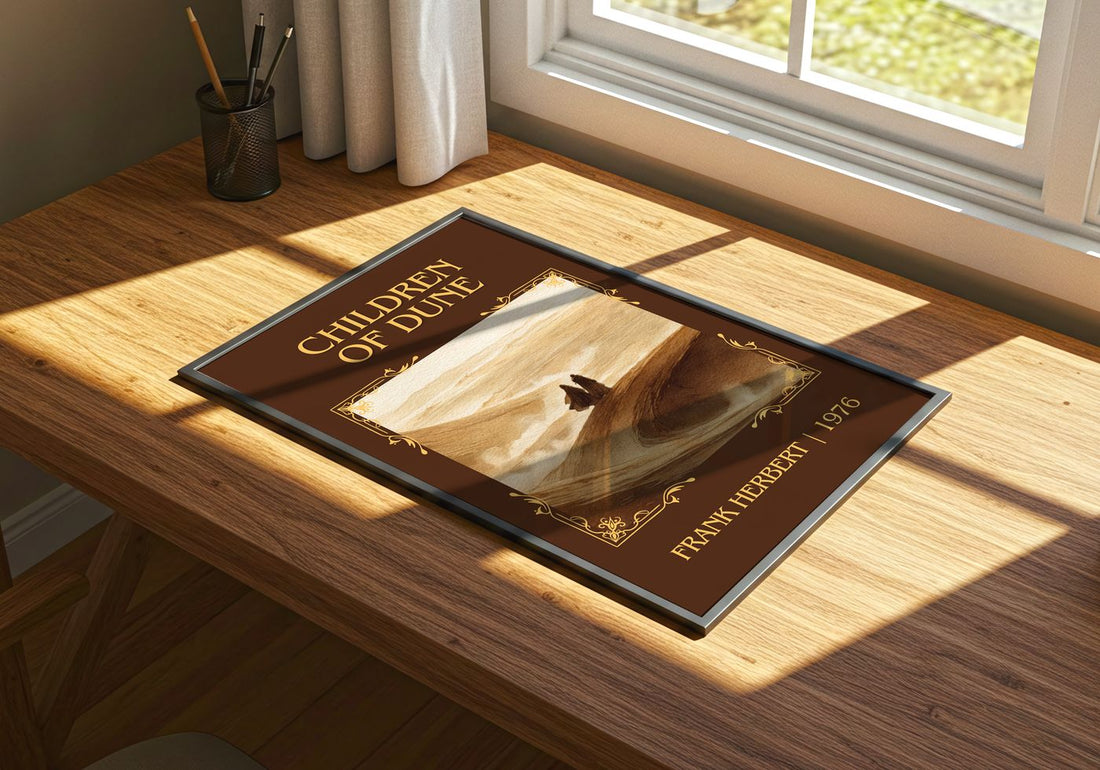 Children Of Dune Classic Book Art Print by Frank Herbert – print on a sunlit desk