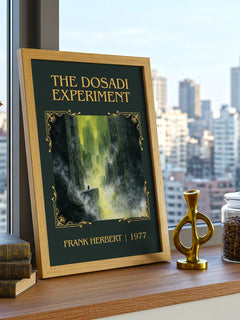The Dosadi Experiment Classic Book Art Print by Frank Herbert – framed print on a city-view windowsill