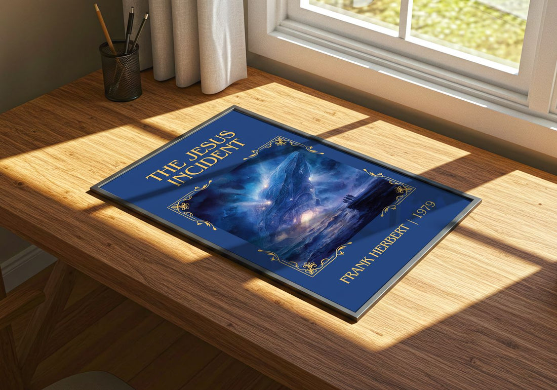 The Jesus Incident Classic Book Art Print by Frank Herbert – print on a sunlit desk