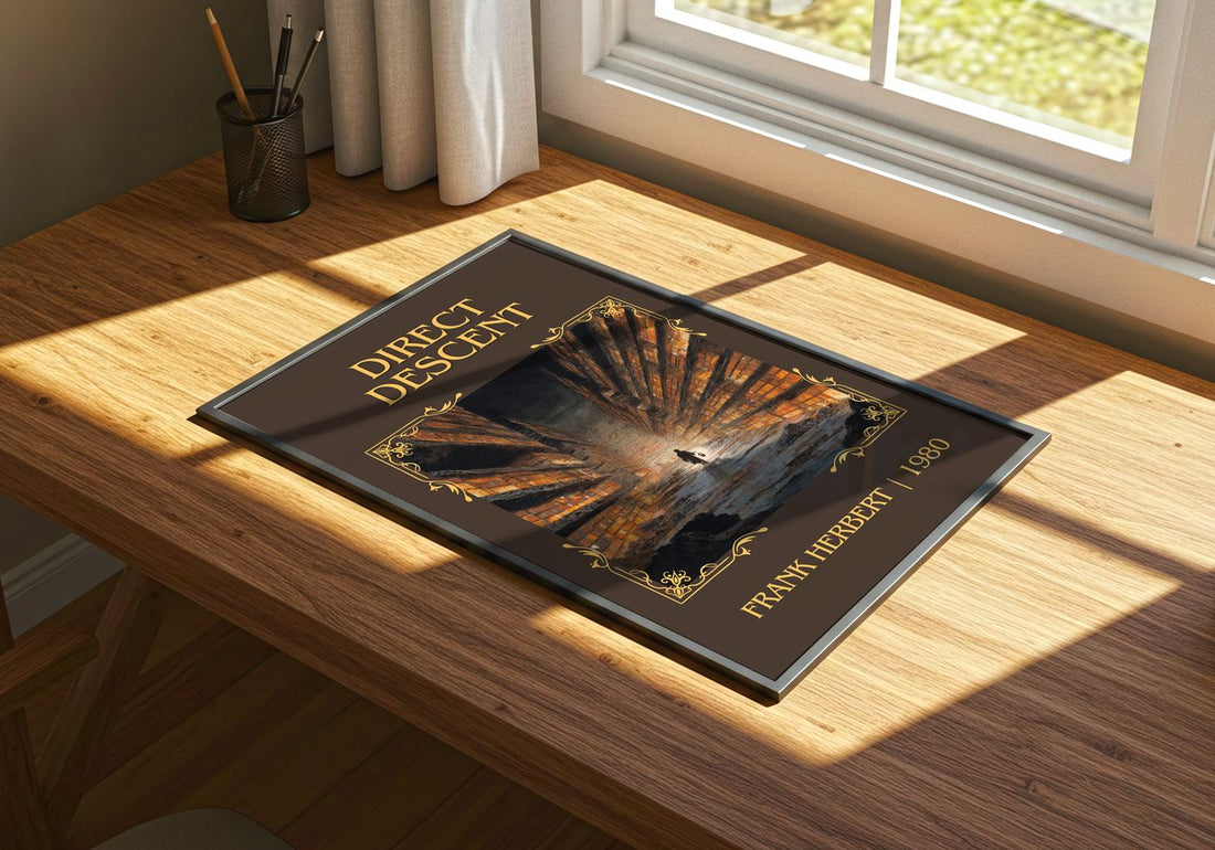 Direct Descent Classic Book Art Print by Frank Herbert – print on a sunlit desk
