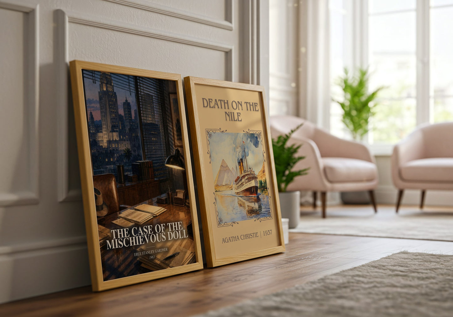 The Case Of The Mischievous Doll watercolour print framed by window – literary home decor