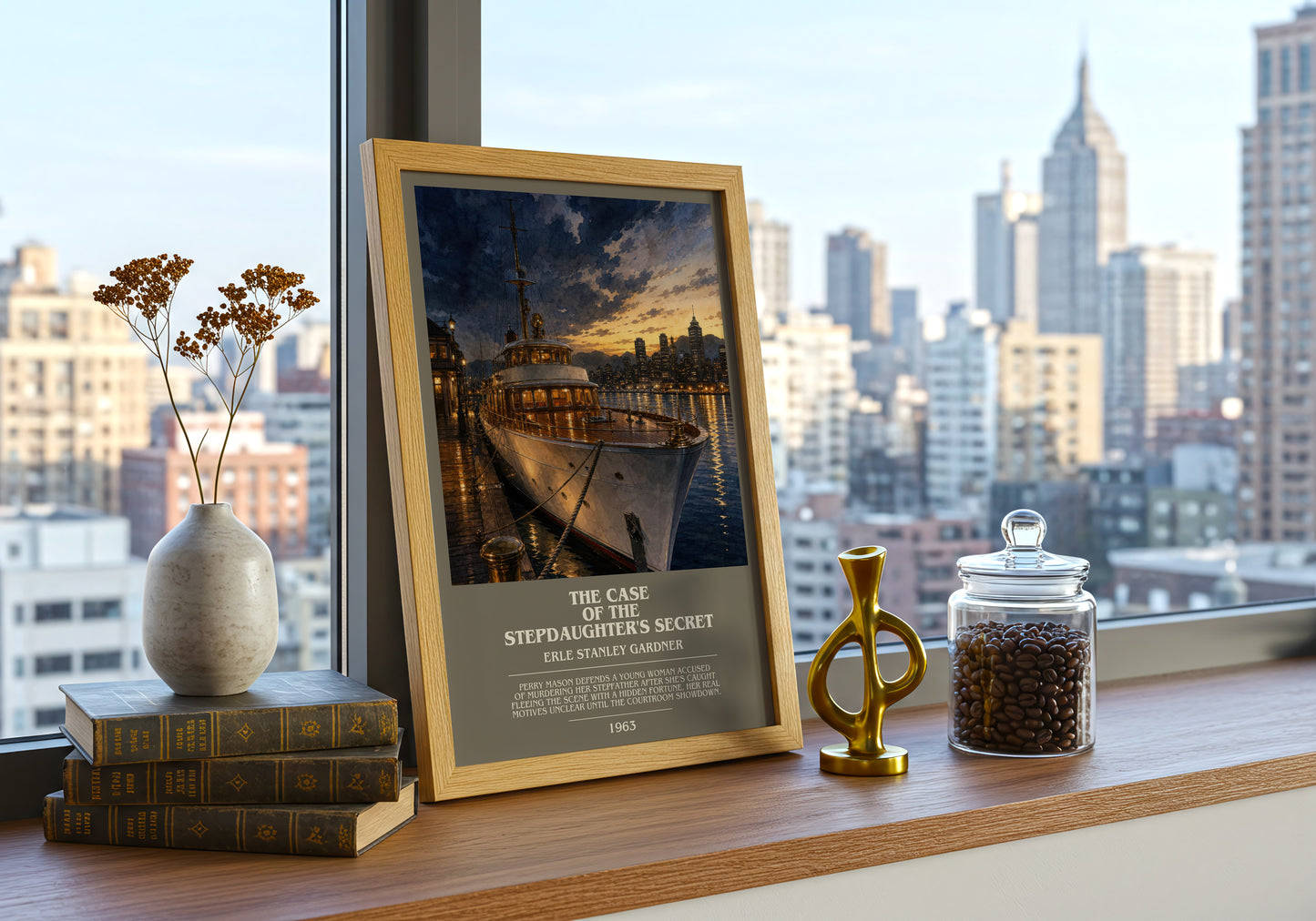 The Case Of The Stepdaughter'S Secret bookish print framed by window – literary home decor
