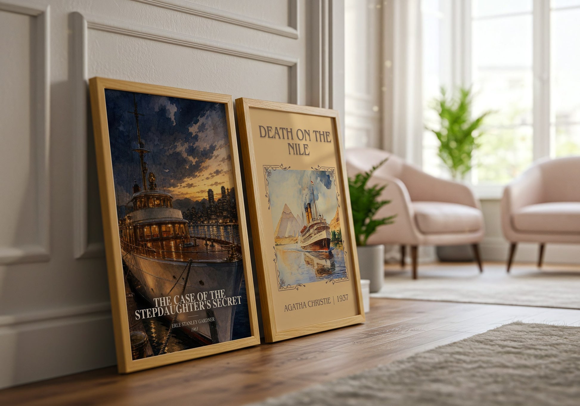 The Case Of The Stepdaughter'S Secret watercolour print framed by window – literary home decor