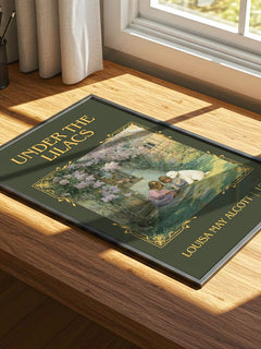 Under The Lilacs Classic Book Art Print by Louisa May Alcott – print on a sunlit desk