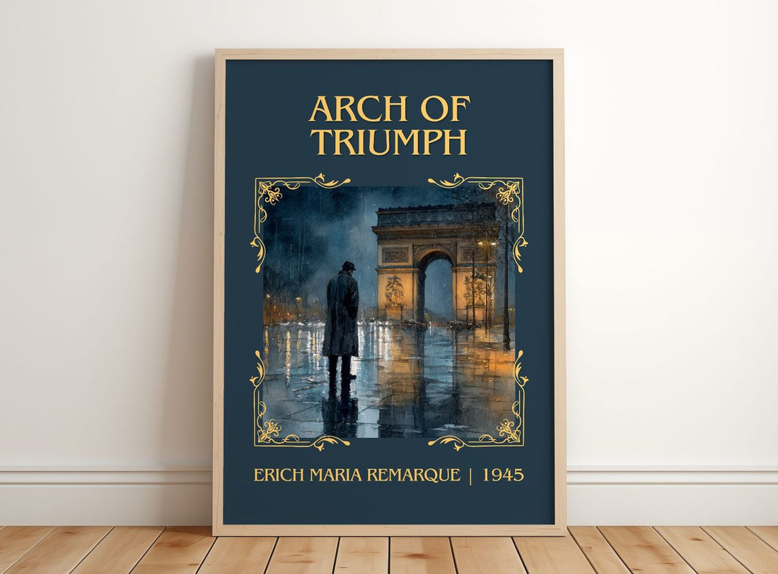 Arch Of Triumph Classic Book Art Print by Erich Maria Remarque – framed print leaning on a wooden floor