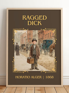 Ragged Dick Classic Book Art Print by Horatio Alger – framed print leaning on a wooden floor