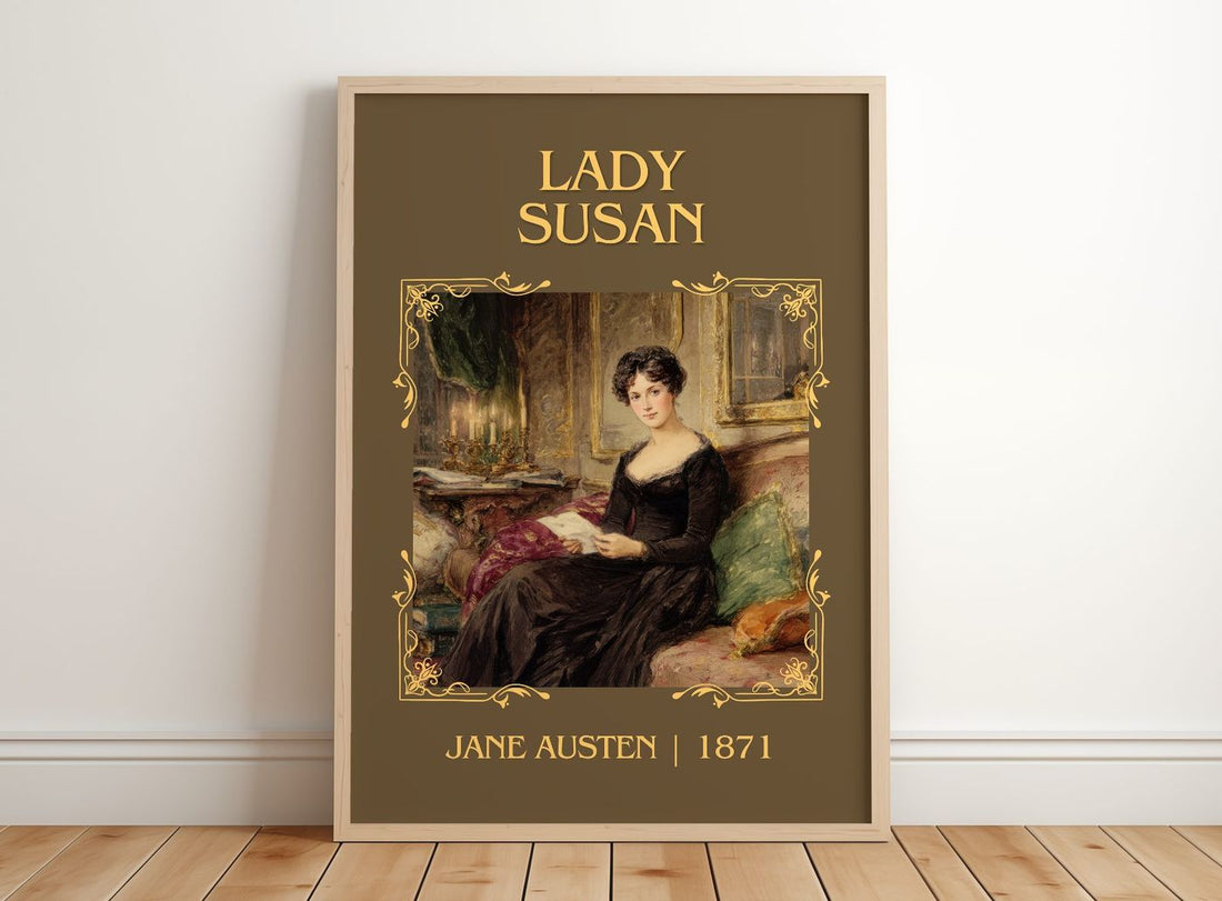 Lady Susan Classic Book Art Print by Jane Austen – framed print leaning on a wooden floor