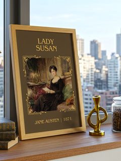 Lady Susan Classic Book Art Print by Jane Austen – framed print on a city-view windowsill