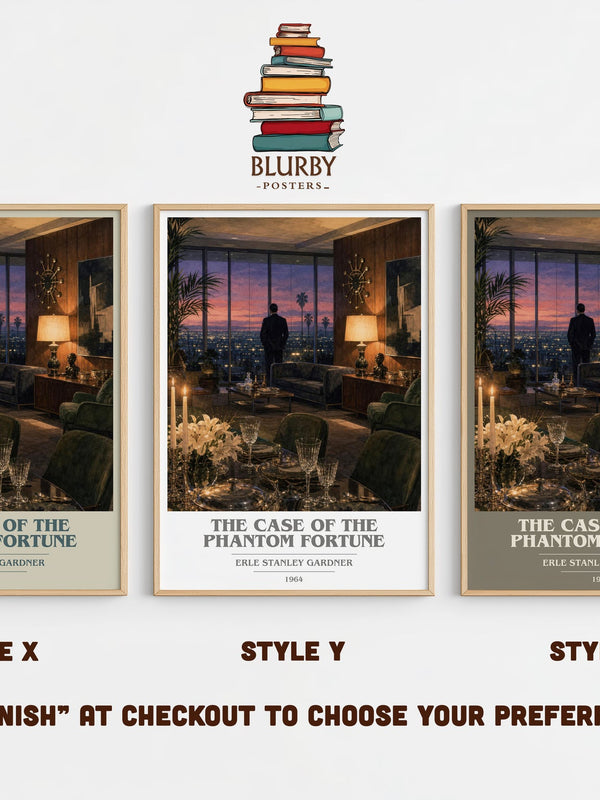The Case Of The Phantom Fortune book cover print in frame leaning in hallway – mystery wall art