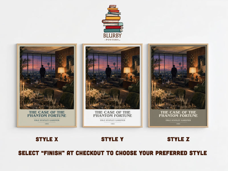 The Case Of The Phantom Fortune book cover print in frame leaning in hallway – mystery wall art