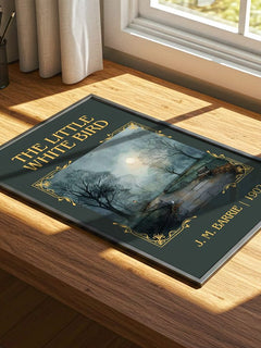 The Little White Bird Classic Book Art Print by J. M. Barrie – print on a sunlit desk