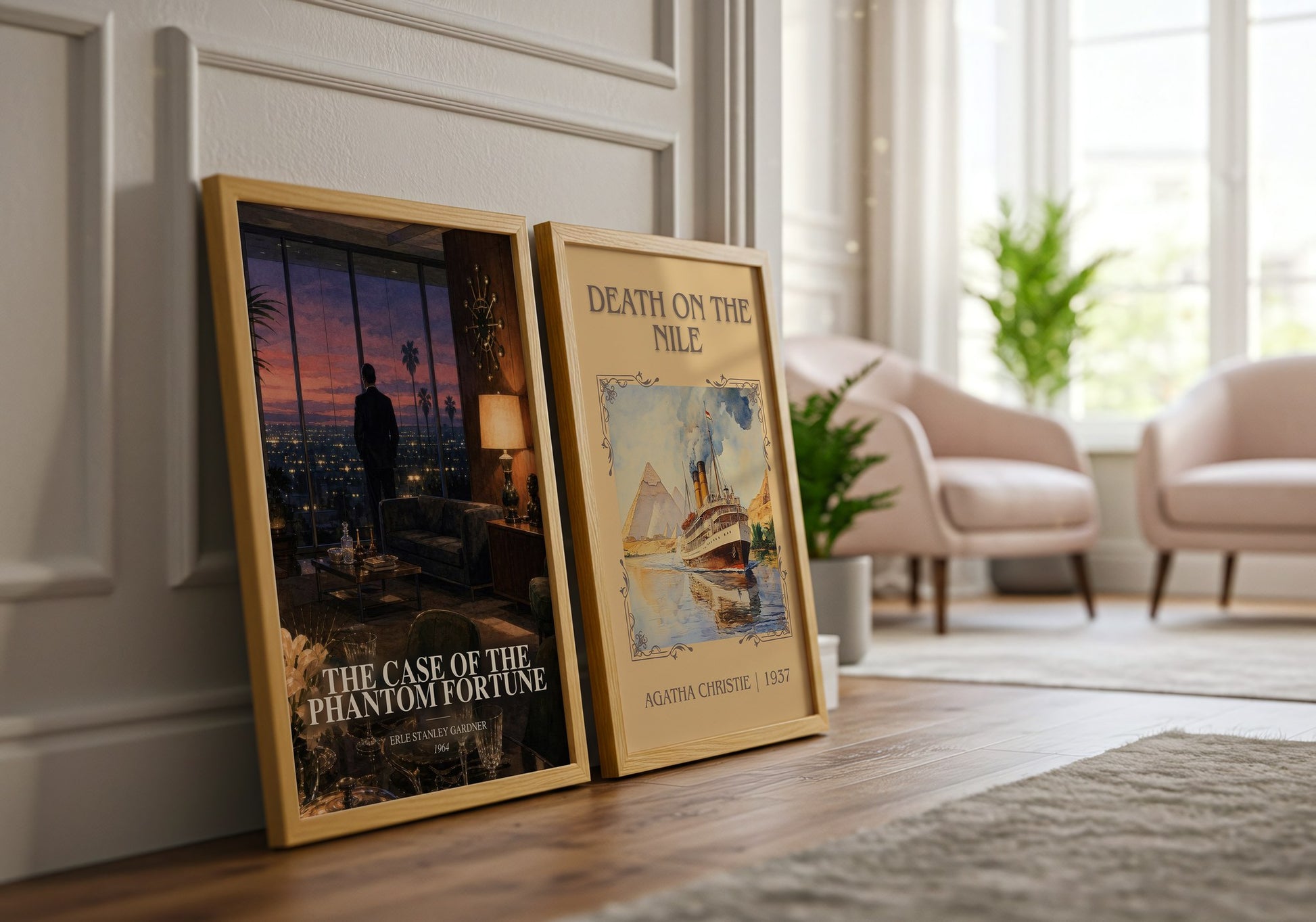 The Case Of The Phantom Fortune watercolour print framed by window – literary home decor