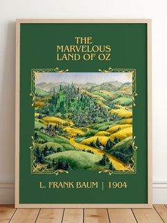The Marvelous Land Of Oz Classic Book Art Print by L. Frank Baum – framed print leaning on a wooden floor