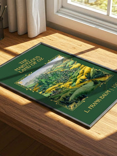 The Marvelous Land Of Oz Classic Book Art Print by L. Frank Baum – print on a sunlit desk