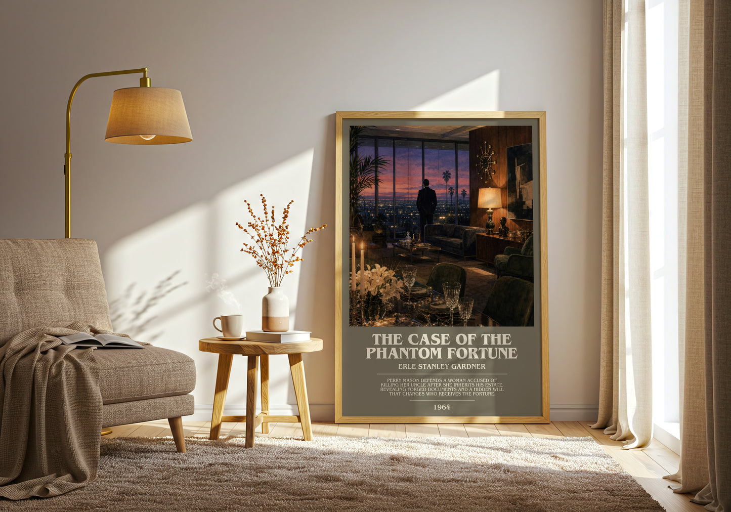 The Case Of The Phantom Fortune bookish print on bookshelf – Erle Stanley Gardner fan gift