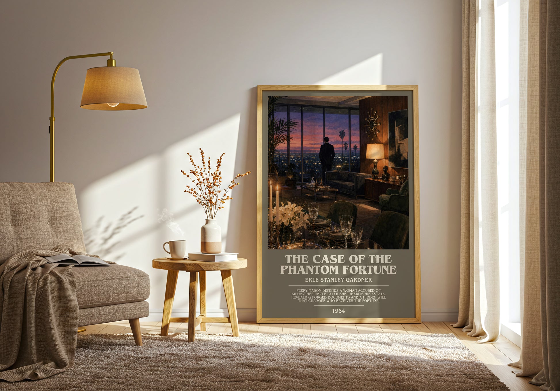 The Case Of The Phantom Fortune bookish print on bookshelf – Erle Stanley Gardner fan gift