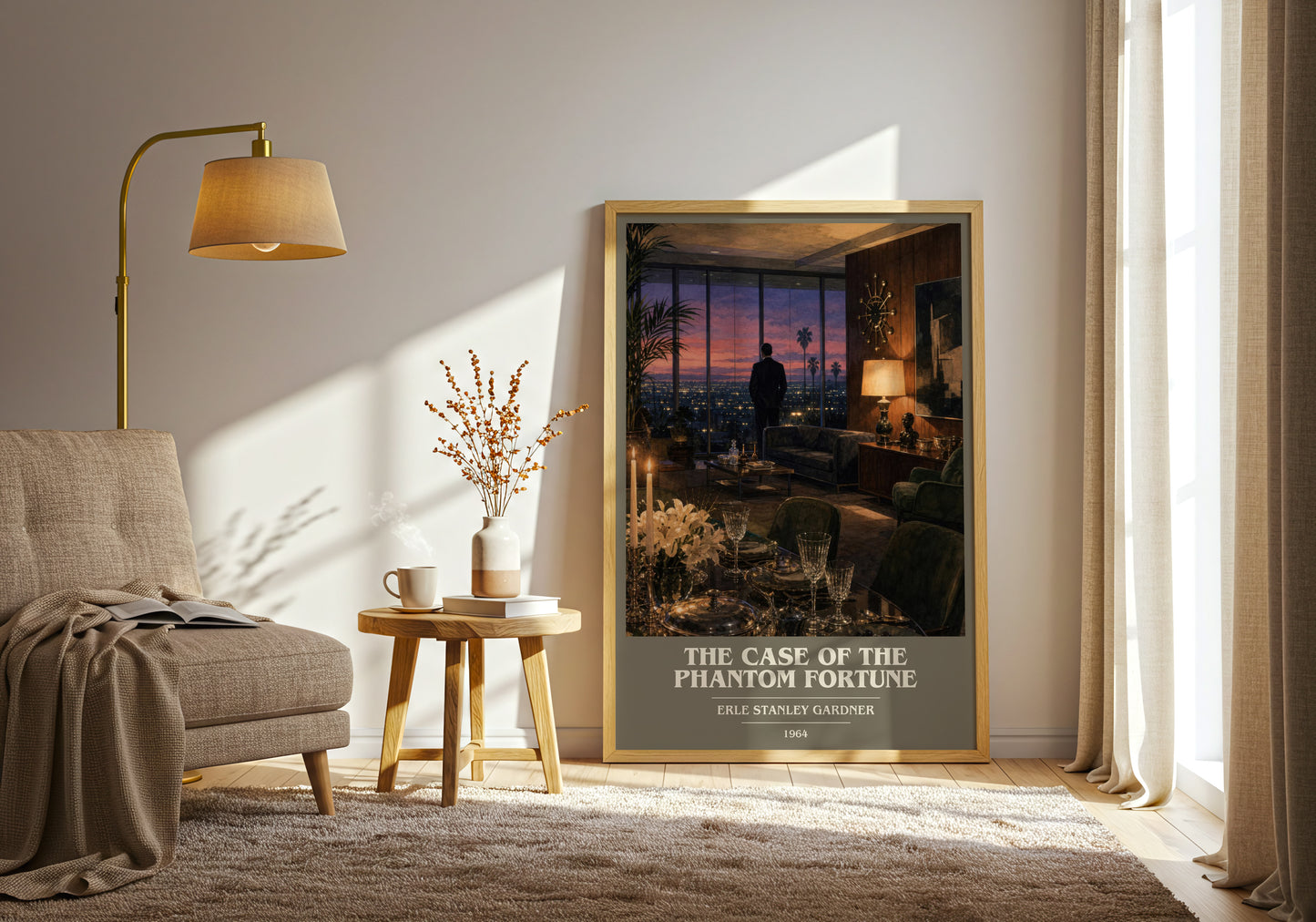 The Case Of The Phantom Fortune book cover print on bookshelf – Erle Stanley Gardner fan gift