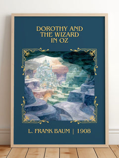 Dorothy And The Wizard In Oz Classic Book Art Print by L. Frank Baum – framed print leaning on a wooden floor
