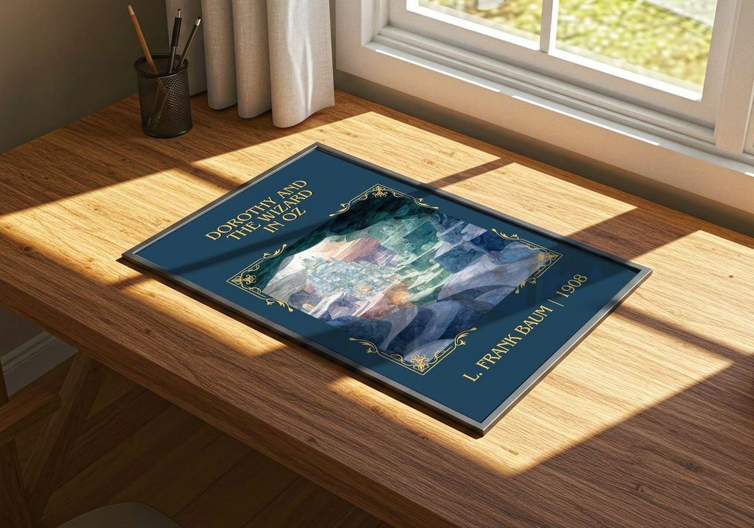 Dorothy And The Wizard In Oz Classic Book Art Print by L. Frank Baum – print on a sunlit desk