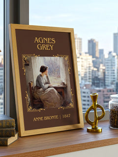 Agnes Grey Classic Book Art Print by Anne Brontë – framed print on a city-view windowsill