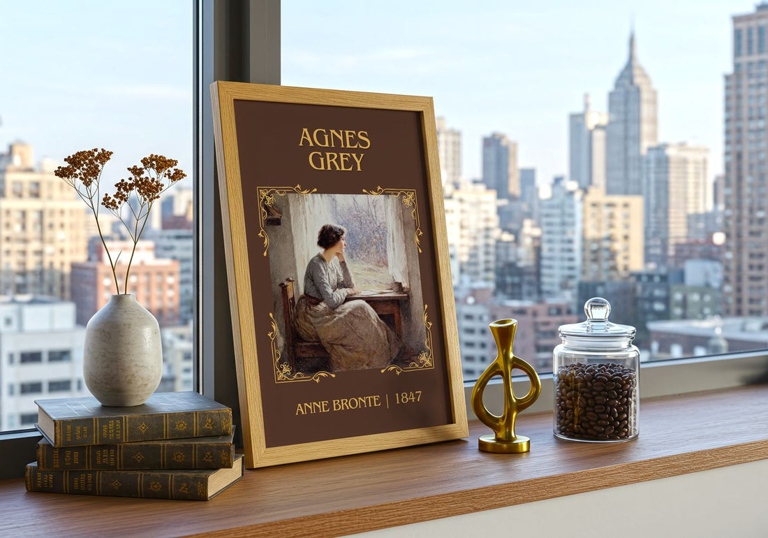 Agnes Grey Classic Book Art Print by Anne Brontë – framed print on a city-view windowsill