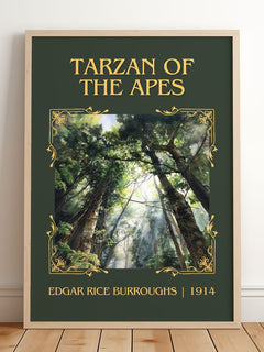 Tarzan Of The Apes Classic Book Art Print by Edgar Rice Burroughs – framed print leaning on a wooden floor