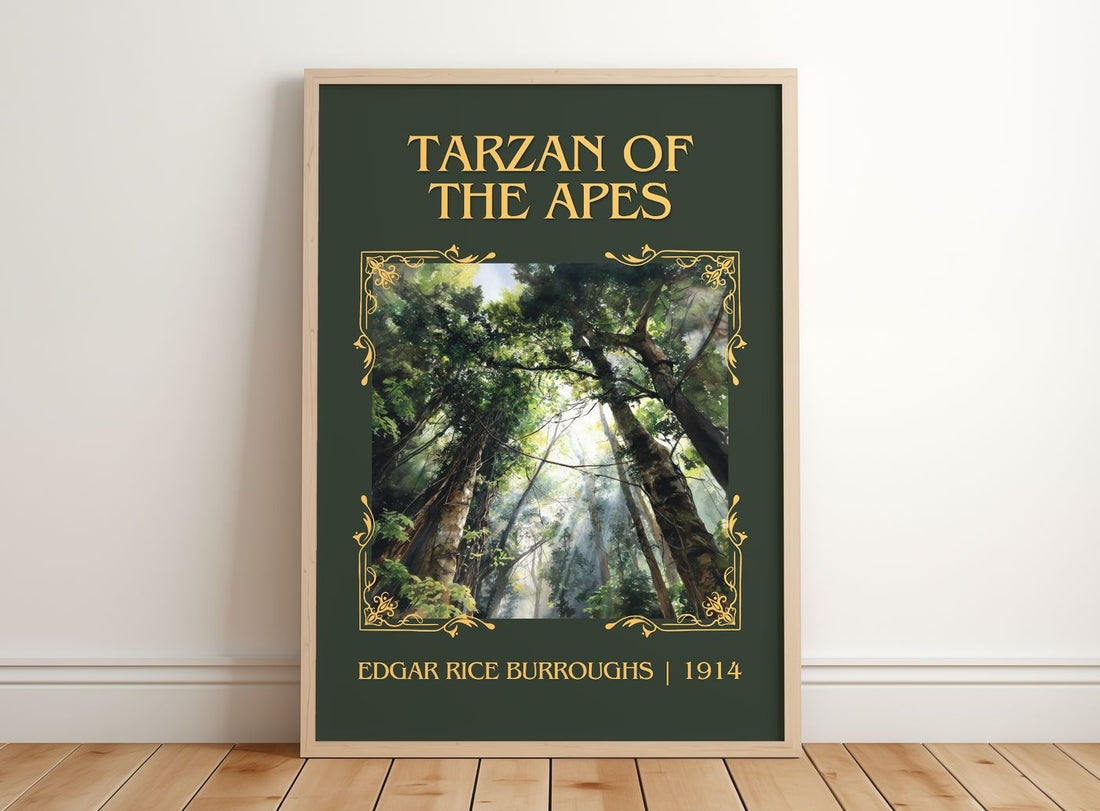 Tarzan Of The Apes Classic Book Art Print by Edgar Rice Burroughs – framed print leaning on a wooden floor