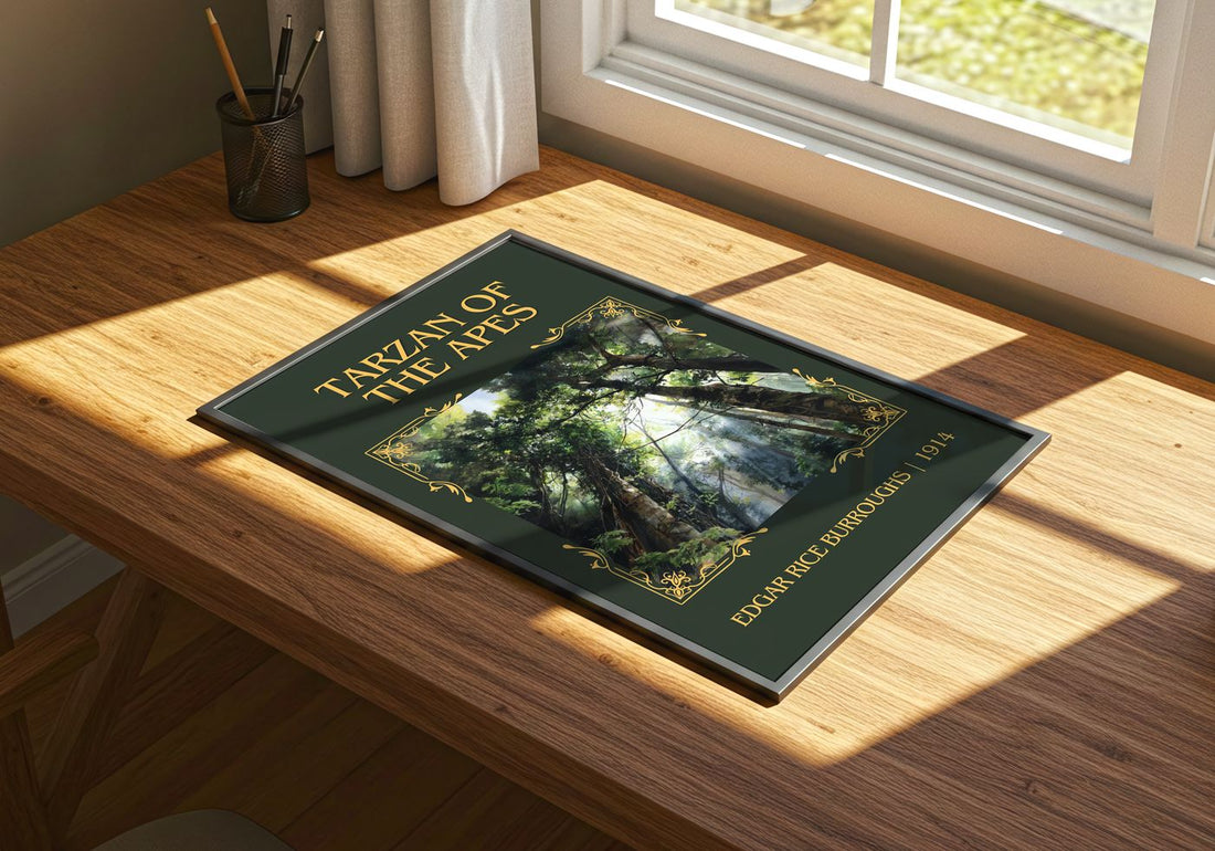 Tarzan Of The Apes Classic Book Art Print by Edgar Rice Burroughs – print on a sunlit desk
