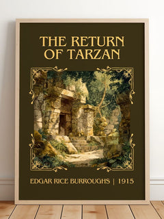 The Return Of Tarzan Classic Book Art Print by Edgar Rice Burroughs – framed print leaning on a wooden floor