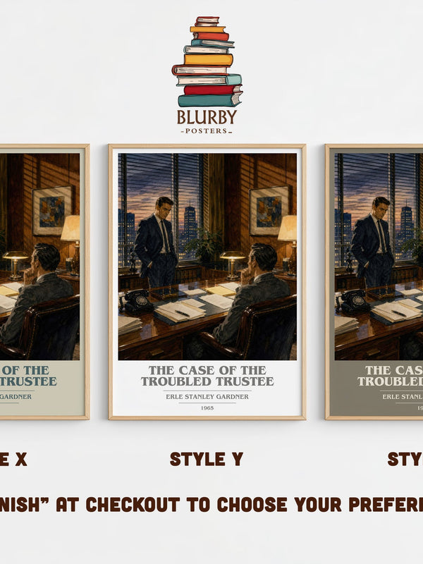 The Case Of The Troubled Trustee book cover print in frame leaning in hallway – mystery wall art