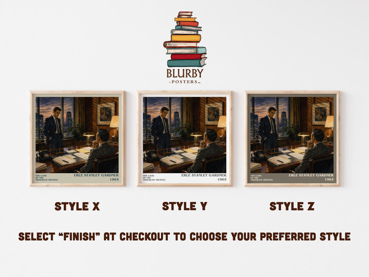 The Case Of The Troubled Trustee literary print in frame leaning in hallway – mystery wall art
