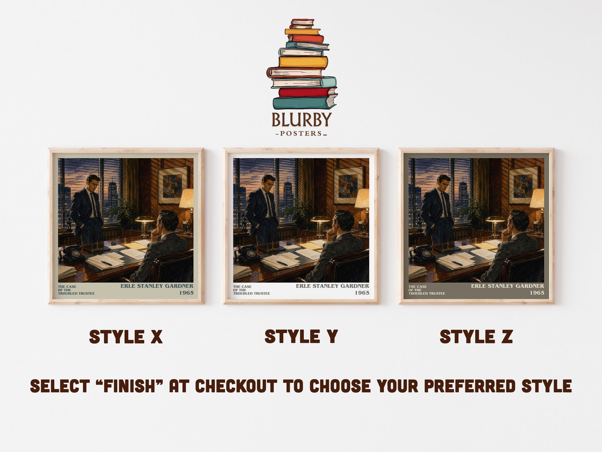 The Case Of The Troubled Trustee literary print in frame leaning in hallway – mystery wall art