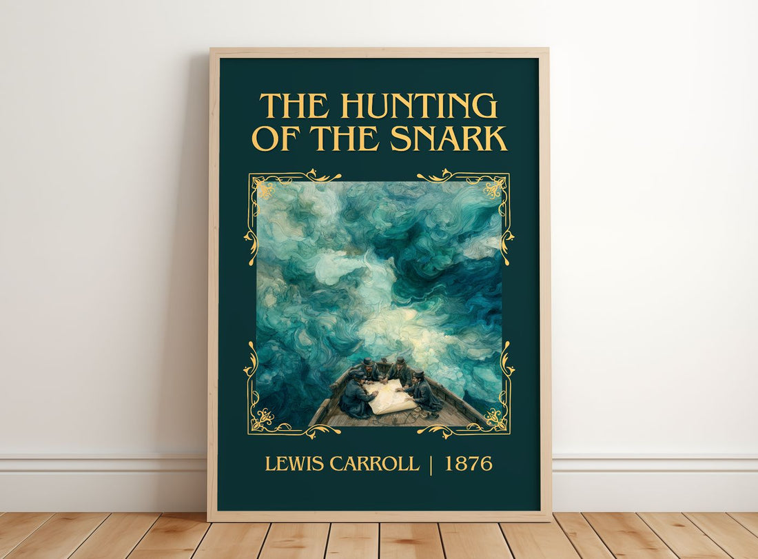 The Hunting Of The Snark Classic Book Art Print by Lewis Carroll – framed print leaning on a wooden floor