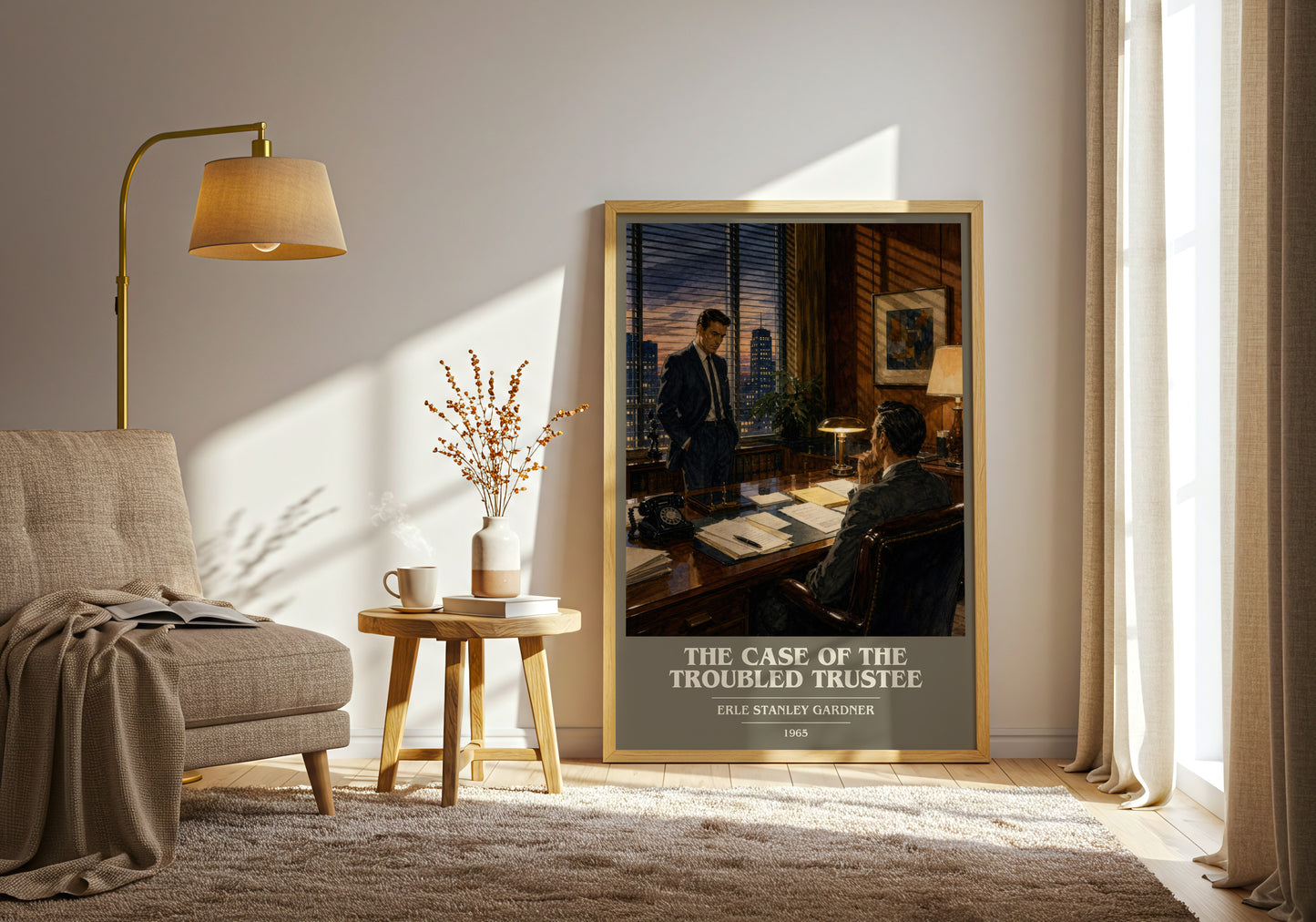 The Case Of The Troubled Trustee book cover print on bookshelf – Erle Stanley Gardner fan gift
